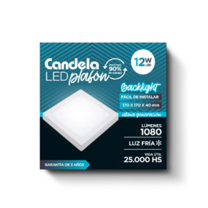 Led Plafón Cuadrado 12 W Luz Fría Candela